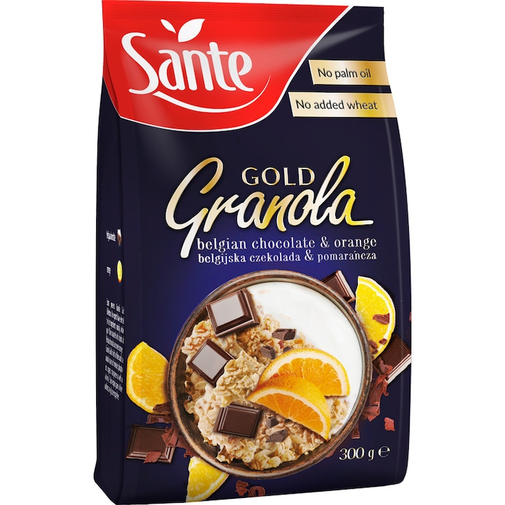 Cereale granola cu ciocolata belgiana si portocale, Sante Gold 300g