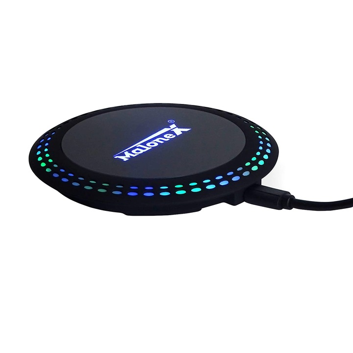 Incarcator wireless Malonex, pentru dispozitivele capabile Qi, 10 w fast charge, micro USB, Negru