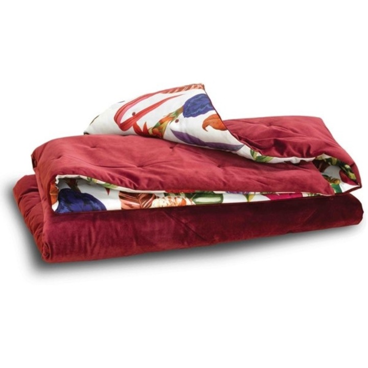 Cuvertura matlasata, bumbac+catifea, visiniu, 220x120 cm, Tropical Bordo, Christian Lacroix - 5404014503857