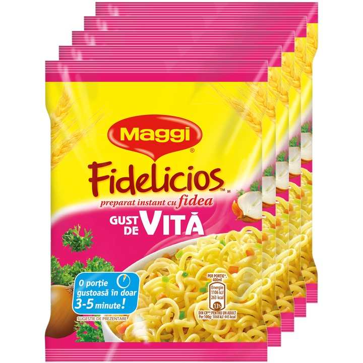 Опаковка 5x инстантни юфка с вкус на телешко Maggi Fidelicios 5x59.2g, 296g