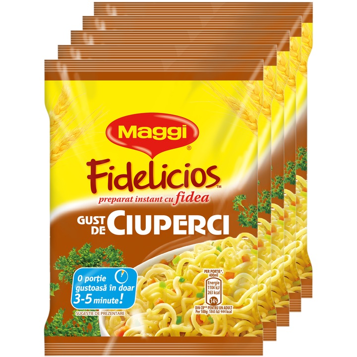 Pachet 5x fidea instant cu gust de ciuperci Maggi Fidelicios 5x59.2g, 296g
