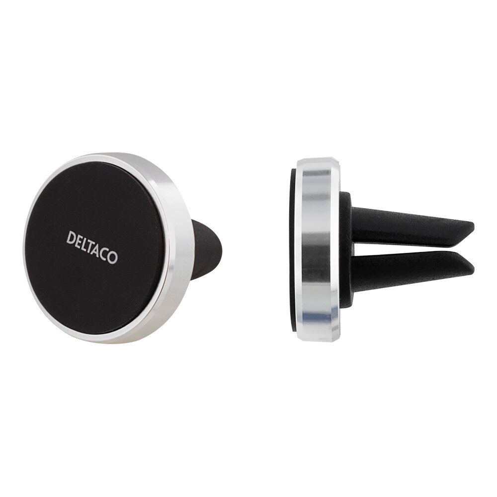 Suport auto magnetic mini DELTACO, prindere in ventilatie, negru/ argintiu
