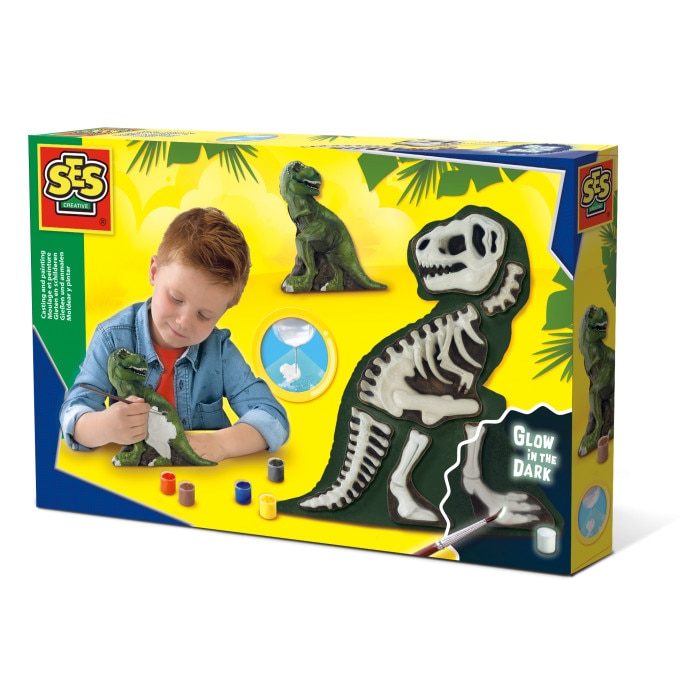 Figurina SES Creative T rex cu schelet fosforescent