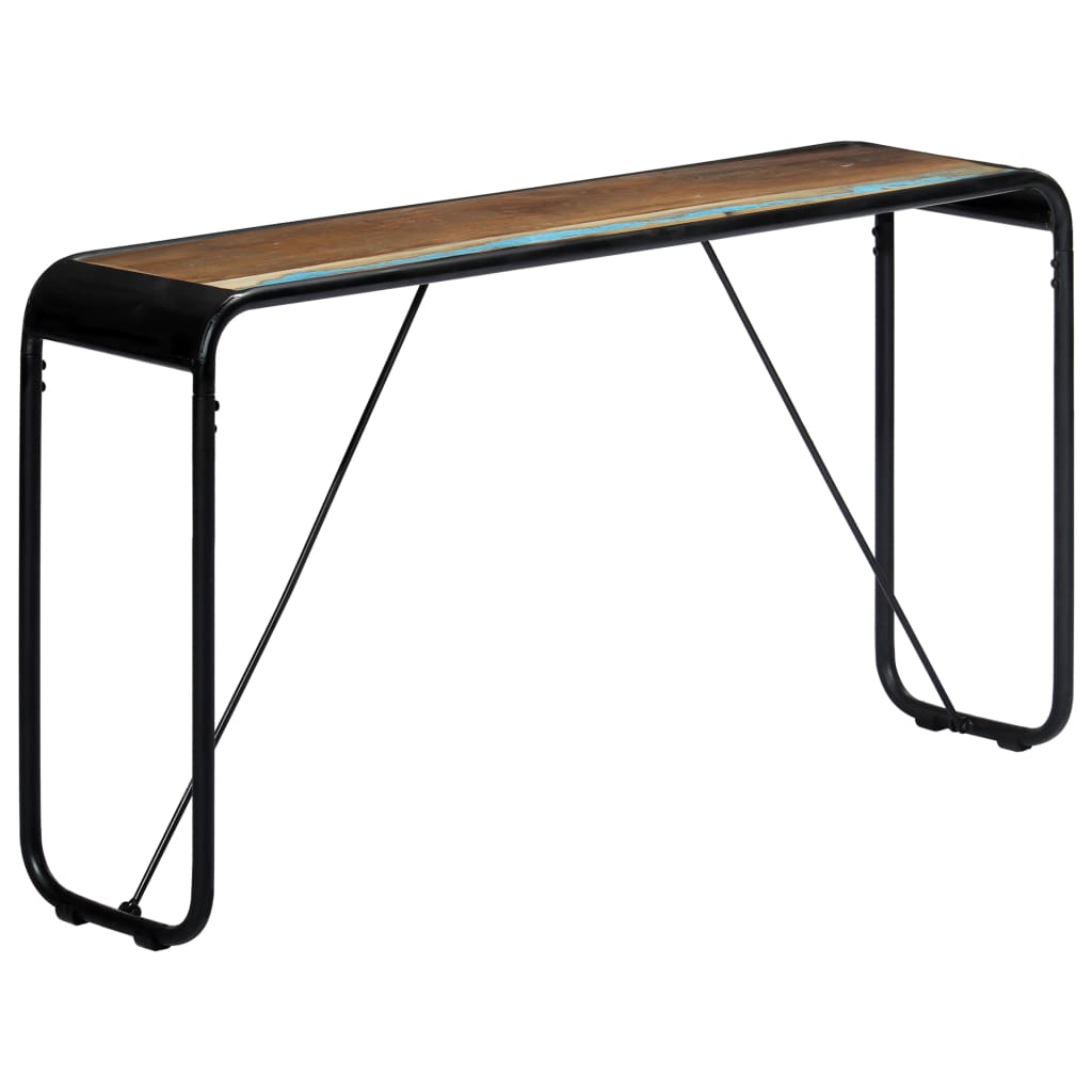 Masa consola vidaXL, Lemn reciclat nefinisat/Otel, 140 x 35 x 76 cm, Multicolor