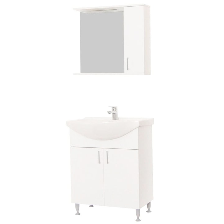 Set baza mobilier si lavoar ceramic+oglinda si dulap iluminare led, Badenmob, seria 001, 60cm, alb