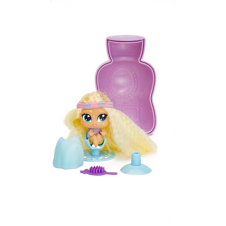 Mini papusa hairdooz cu accesorii in sticluta