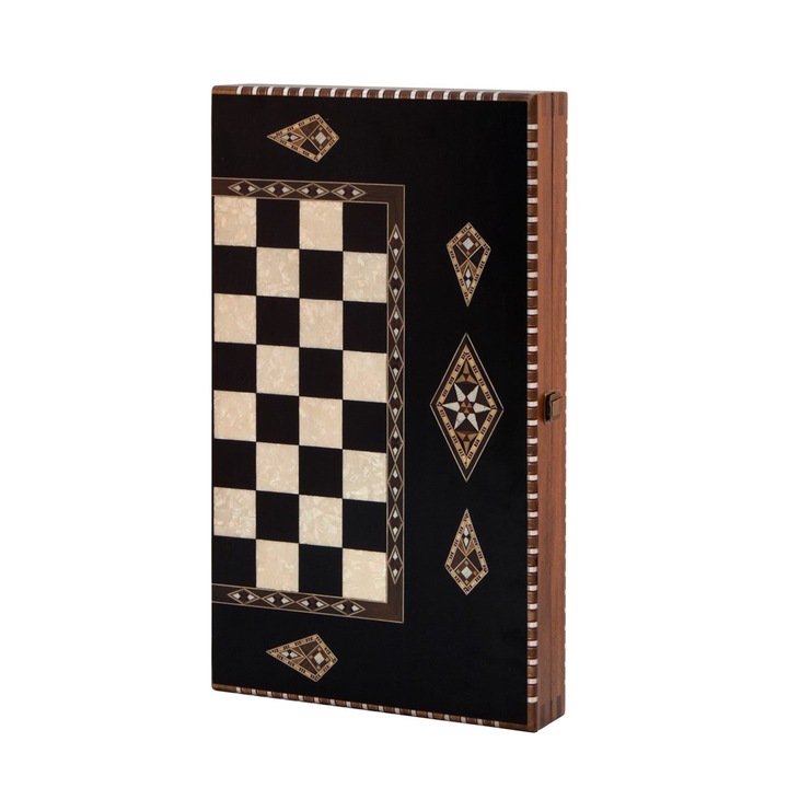 Joc de table si sah din lemn si sidef, lucrate manual KING 2168 Black