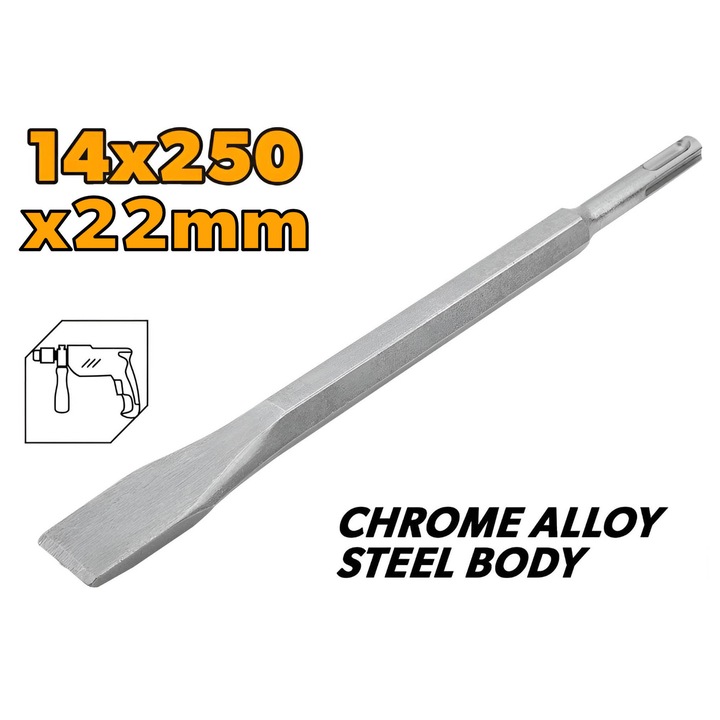 Dalta plata JOKA 17x250x22mm, otel aliat de inalta calitate, coada SDS-Plus, finisaj sablat, ideala pentru cioplire, indepartare gresie, tencuiala si lucrari de demolare usoara, coada SDS-Plus 17mm, lungime 250mm, latime 22mm, ideal pentru beton si zidari