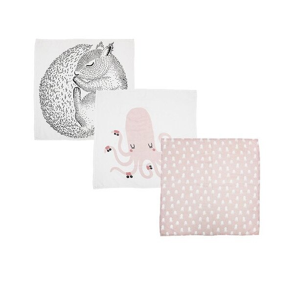 Set 3 scutece, Bloomingville, 80x80cm, roz