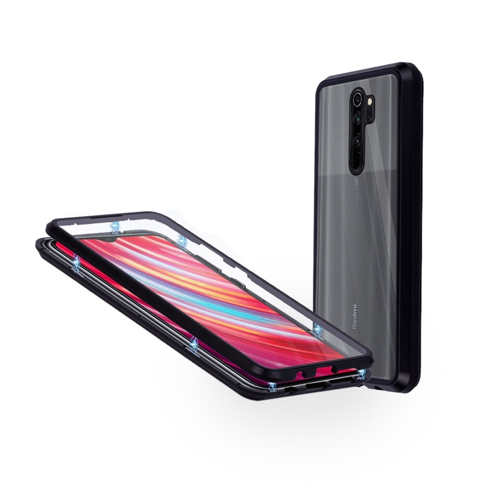 Магнитен 360° Kейс Fashion Case за Xiaomi Redmi Note 8 Pro, Стъкло отпред и отзад, 2 Стъкла, Черен