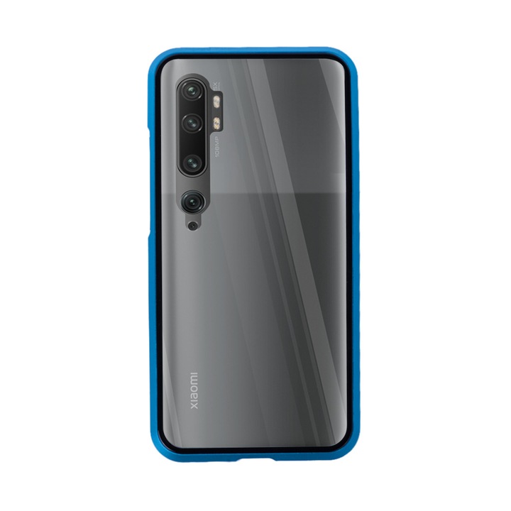 Mágneses tok Xiaomi Mi Note 10/10 Pro telefonhoz, üveg hátlap, kék