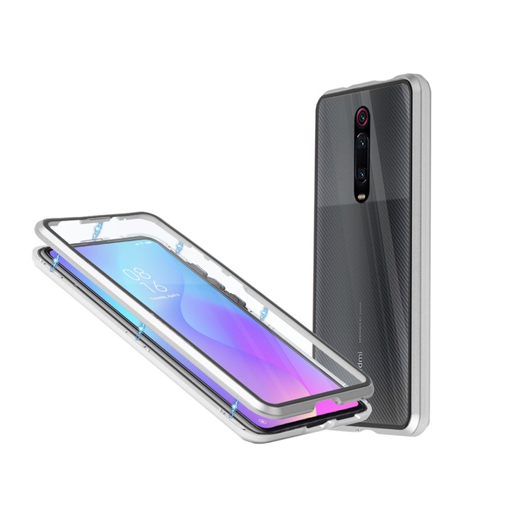 Алуминиев 360-градусов кейс Fashion Case за Xiaomi Mi 9Т, Магнитен, 2 Стъкла, Сребрист