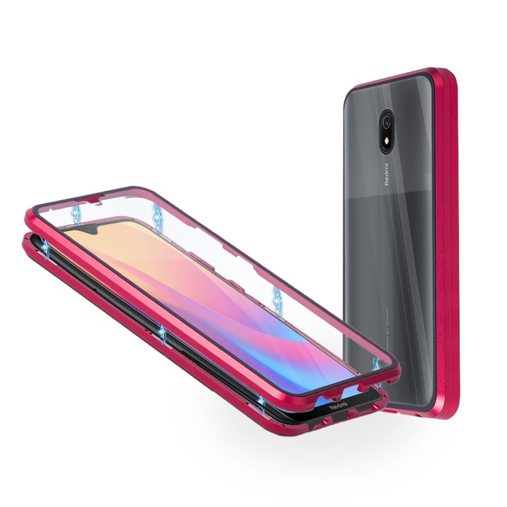 Алуминиев 360-градусов кейс Fashion Case за Xiaomi Redmi 8А, Магнитен, 2 Стъкла, Червен