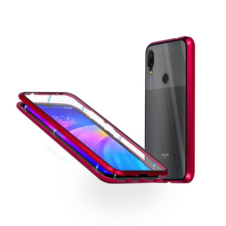 Магнитен 360° Kейс Fashion Case за Xiaomi Redmi 7, Стъкло отпред и отзад, 2 Стъкла, Червен