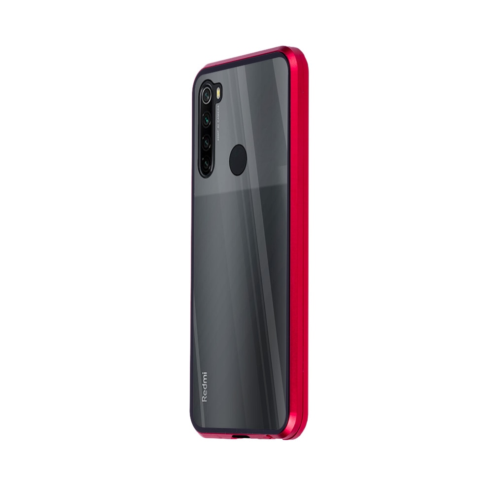 Husa magnetica 360° Xiaomi Redmi Note 8 Fashion Case, Aluminiu/Sticla, Rosu
