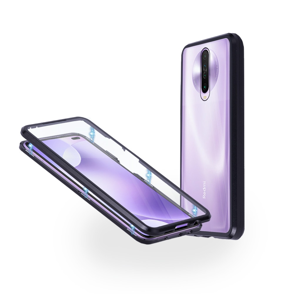 Husa magnetica 360° Xiaomi K30 Fashion Case, Aluminiu/Sticla, Negru