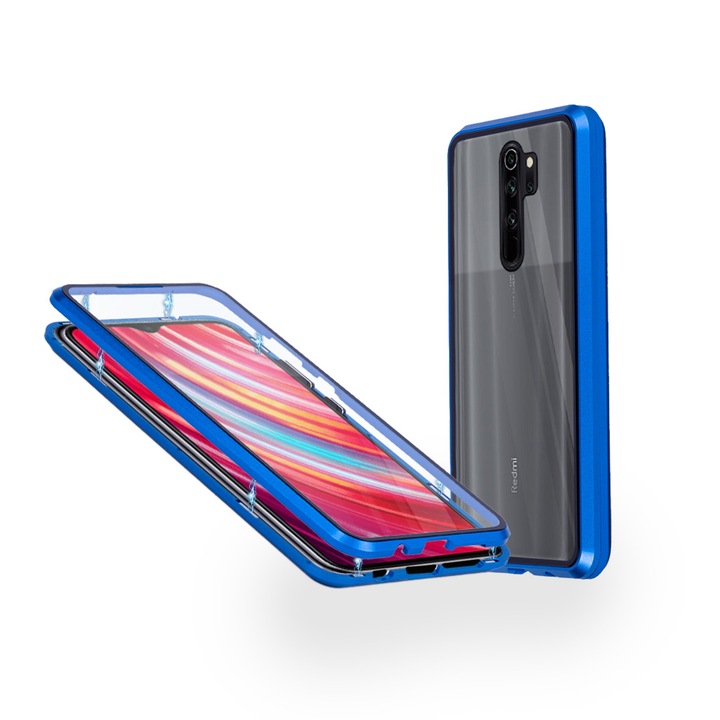 Магнитен 360° Kейс Fashion Case за Xiaomi Redmi Note 8 Pro, Стъкло отпред и отзад, 2 Стъкла, Син