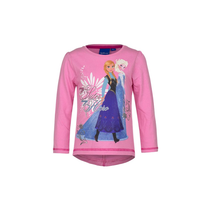 Bluza asimetrica fete, maneca lunga , Frozen , roz , 128 cm