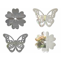 Set 4 stickere oglinda Clara Silver, Folina, decoratiune perete, dimensiune stickere 15 cm