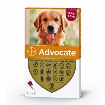 Deparazitare externa/interna pentru caini Advocate Dog 10-25 kg cutie cu 3 pipete Deparazitare externa/interna pentru caini Advocate Dog 10-25 kg cutie cu 3 pipete