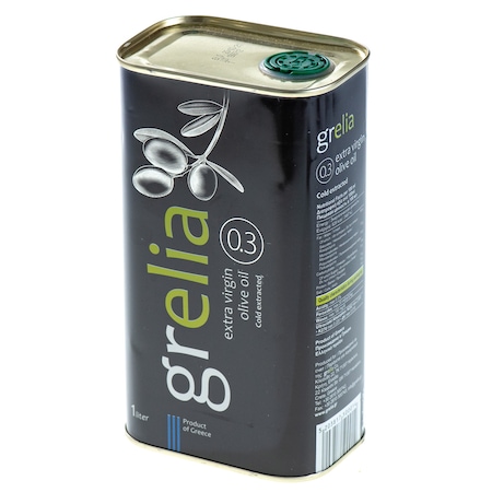 Ulei de masline extravirgin, GrelIa, prin presare mecanica la rece, aciditate 0,3%, cutie metalica, 1L