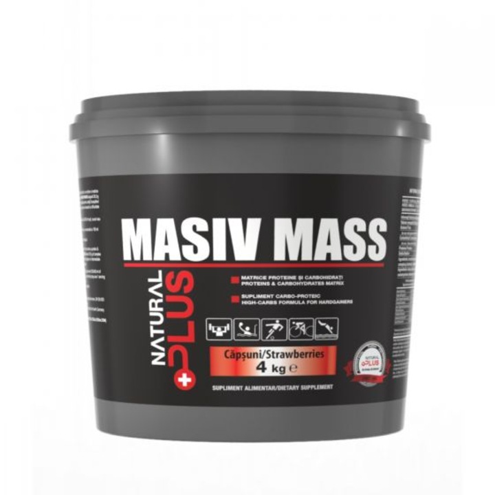 Gainer pentru cresterea masei musculare - Masiv Mass 4000 g, capsuni