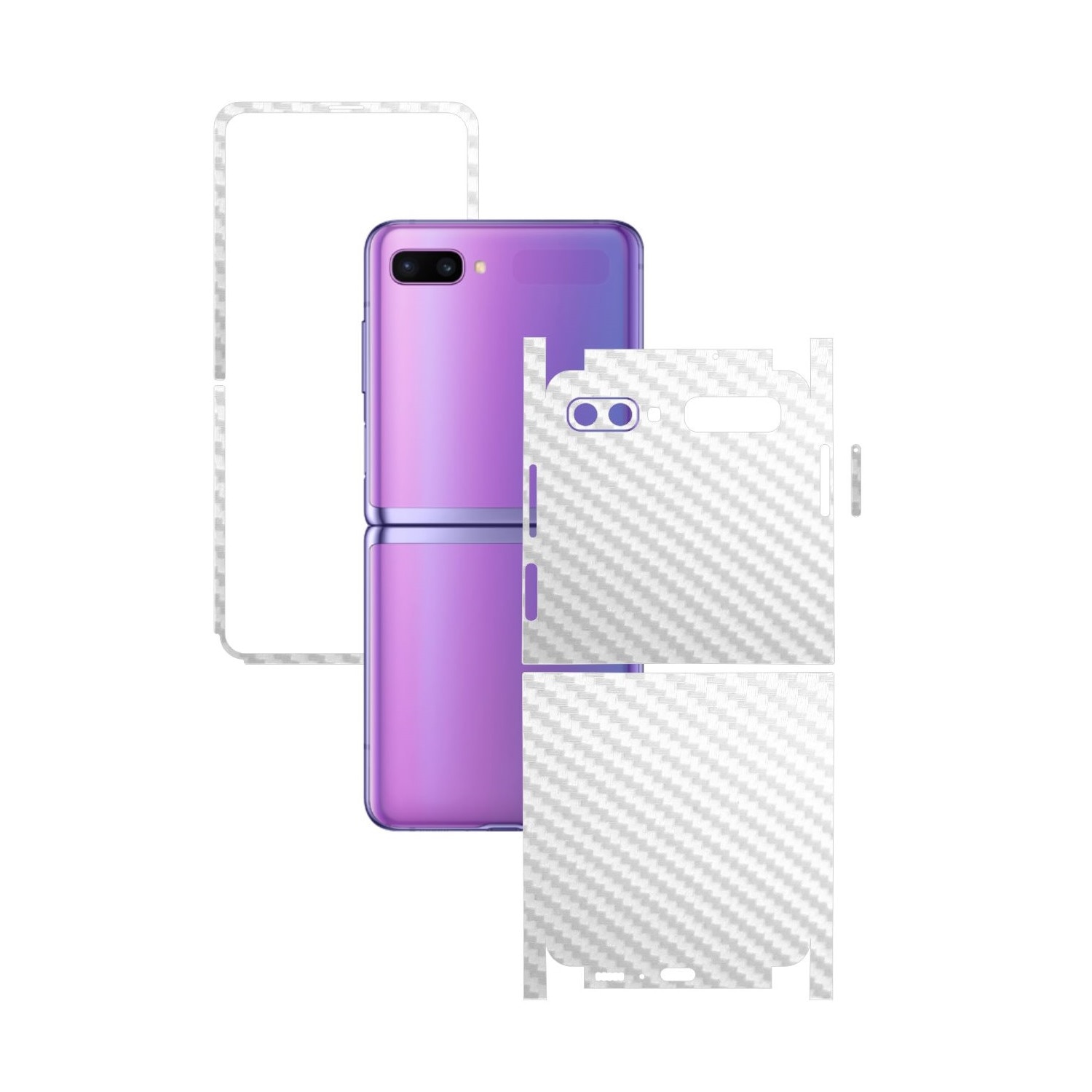 Folie Protectie Carbon Skinz pentru Samsung Galaxy Z Flip - Carbon Alb 360 Cut, Skin Adeziv Full Body Cover pentru Rama Ecran, Carcasa Spate si Laterale
