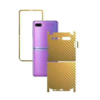 Folie Protectie Carbon Skinz pentru Samsung Galaxy Z Flip - Carbon Auriu 360 Cut, Skin Adeziv Full Body Cover pentru Rama Ecran, Carcasa Spate si Laterale