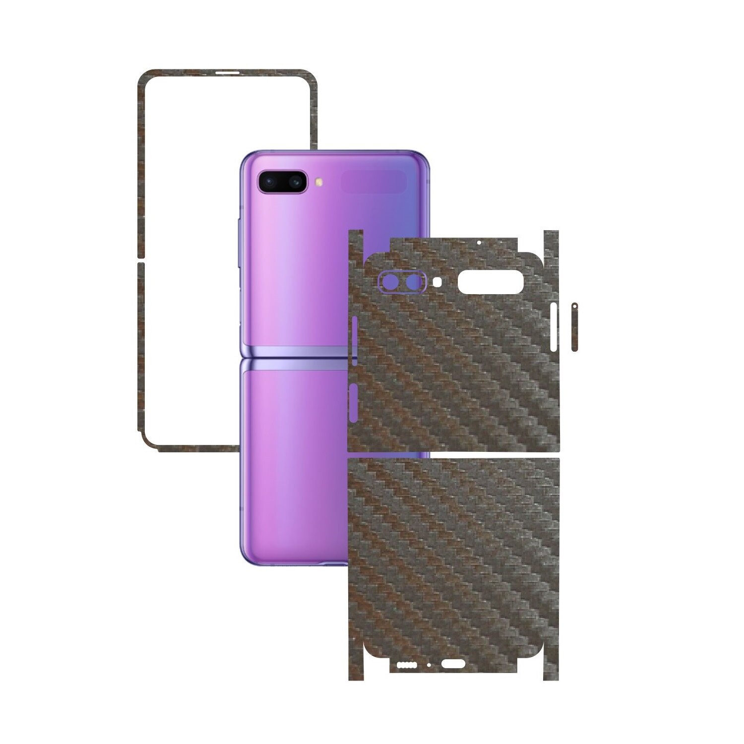 Folie Protectie Carbon Skinz pentru Samsung Galaxy Z Flip - Carbon Gri Argintiu 360 Cut, Skin Adeziv Full Body Cover pentru Rama Ecran, Carcasa Spate si Laterale