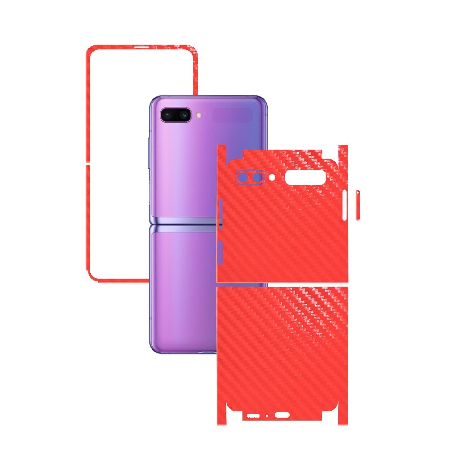 Folie Protectie Carbon Skinz pentru Samsung Galaxy Z Flip - Carbon Rosu 360 Cut, Skin Adeziv Full Body Cover pentru Rama Ecran, Carcasa Spate si Laterale
