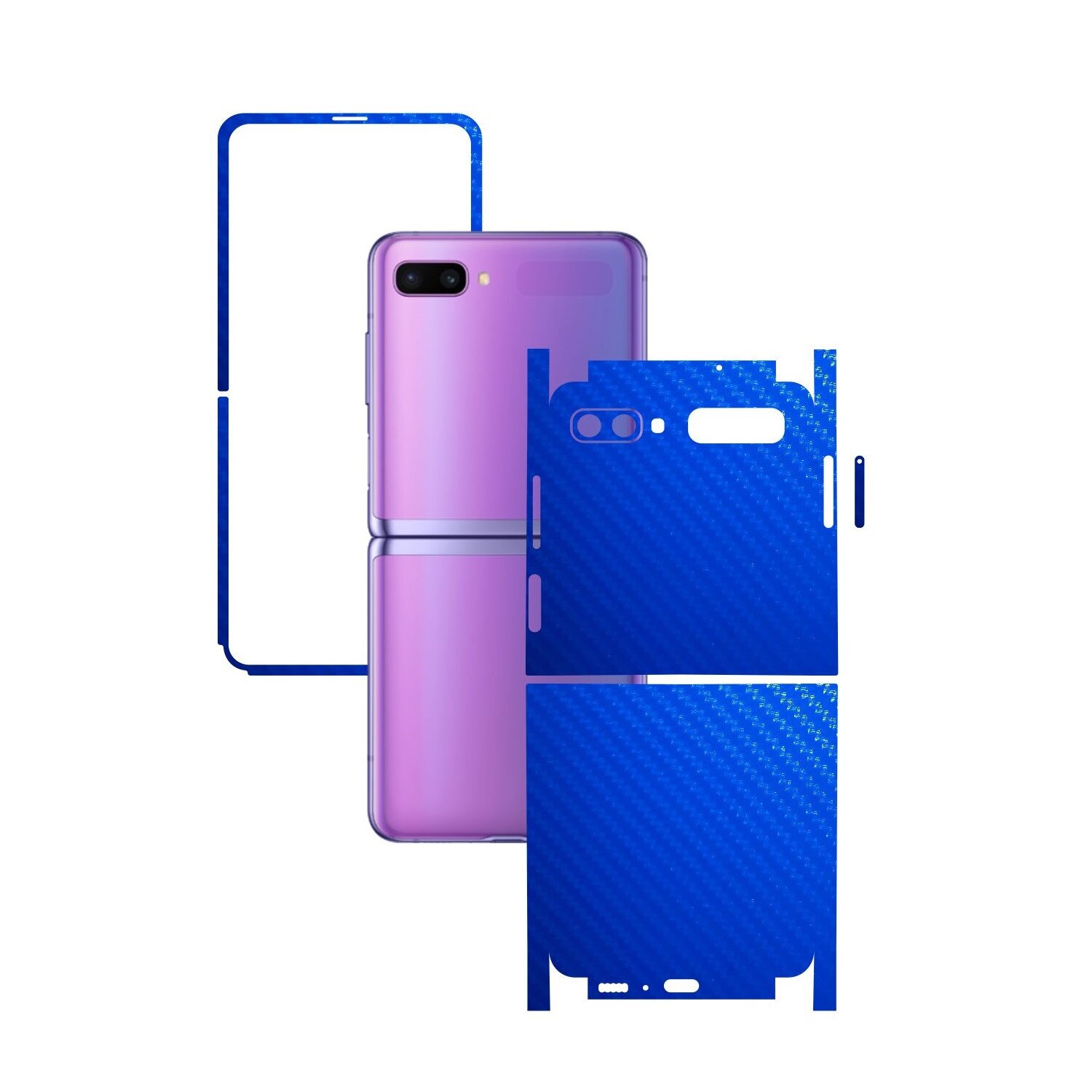 Folie Protectie Carbon Skinz pentru Samsung Galaxy Z Flip - Carbon Albastru 360 Cut, Skin Adeziv Full Body Cover pentru Rama Ecran, Carcasa Spate si Laterale
