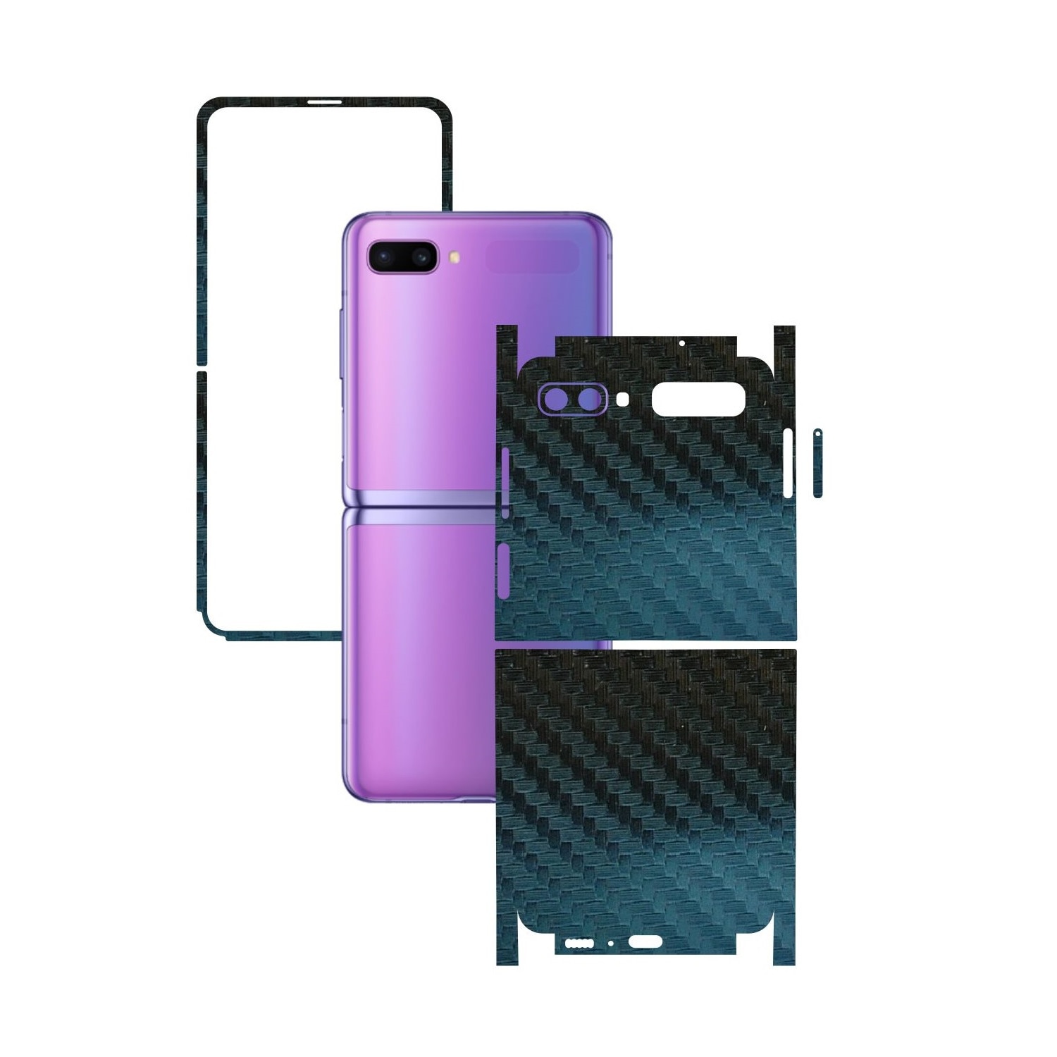 Folie Protectie Carbon Skinz pentru Samsung Galaxy Z Flip - Carbon Cameleon 360 Cut, Skin Adeziv Full Body Cover pentru Rama Ecran, Carcasa Spate si Laterale