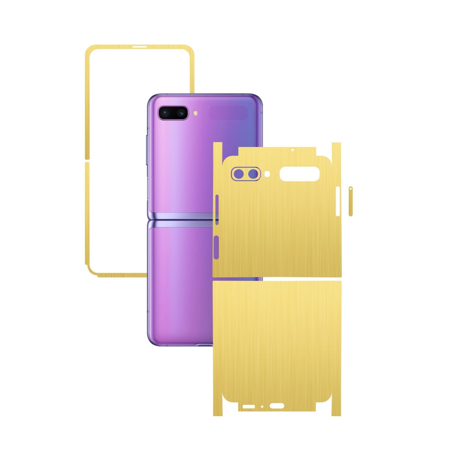 Folie Protectie Carbon Skinz pentru Samsung Galaxy Z Flip - Brushed Auriu 360 Cut, Skin Adeziv Full Body Cover pentru Rama Ecran, Carcasa Spate si Laterale