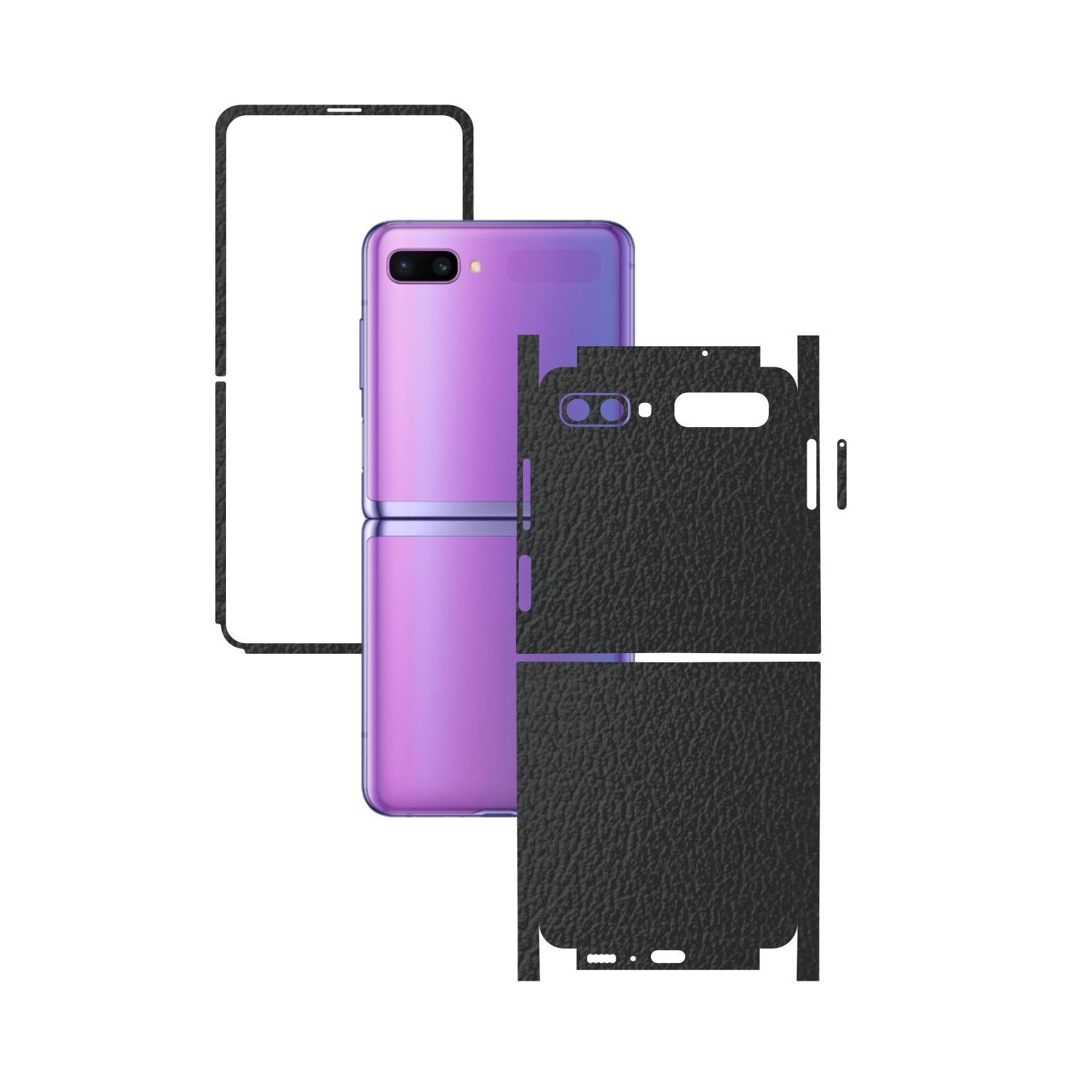 Folie Protectie Carbon Skinz pentru Samsung Galaxy Z Flip - Piele Neagra 360 Cut, Skin Adeziv Full Body Cover pentru Rama Ecran, Carcasa Spate si Laterale