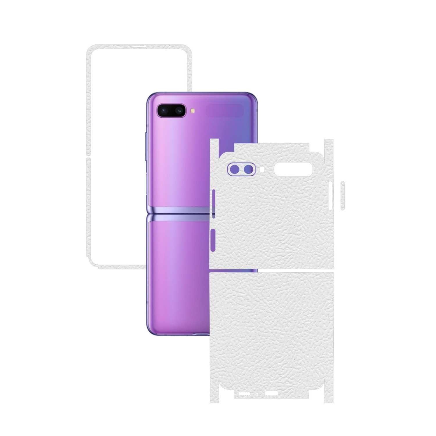Folie Protectie Carbon Skinz pentru Samsung Galaxy Z Flip - Piele Alba 360 Cut, Skin Adeziv Full Body Cover pentru Rama Ecran, Carcasa Spate si Laterale