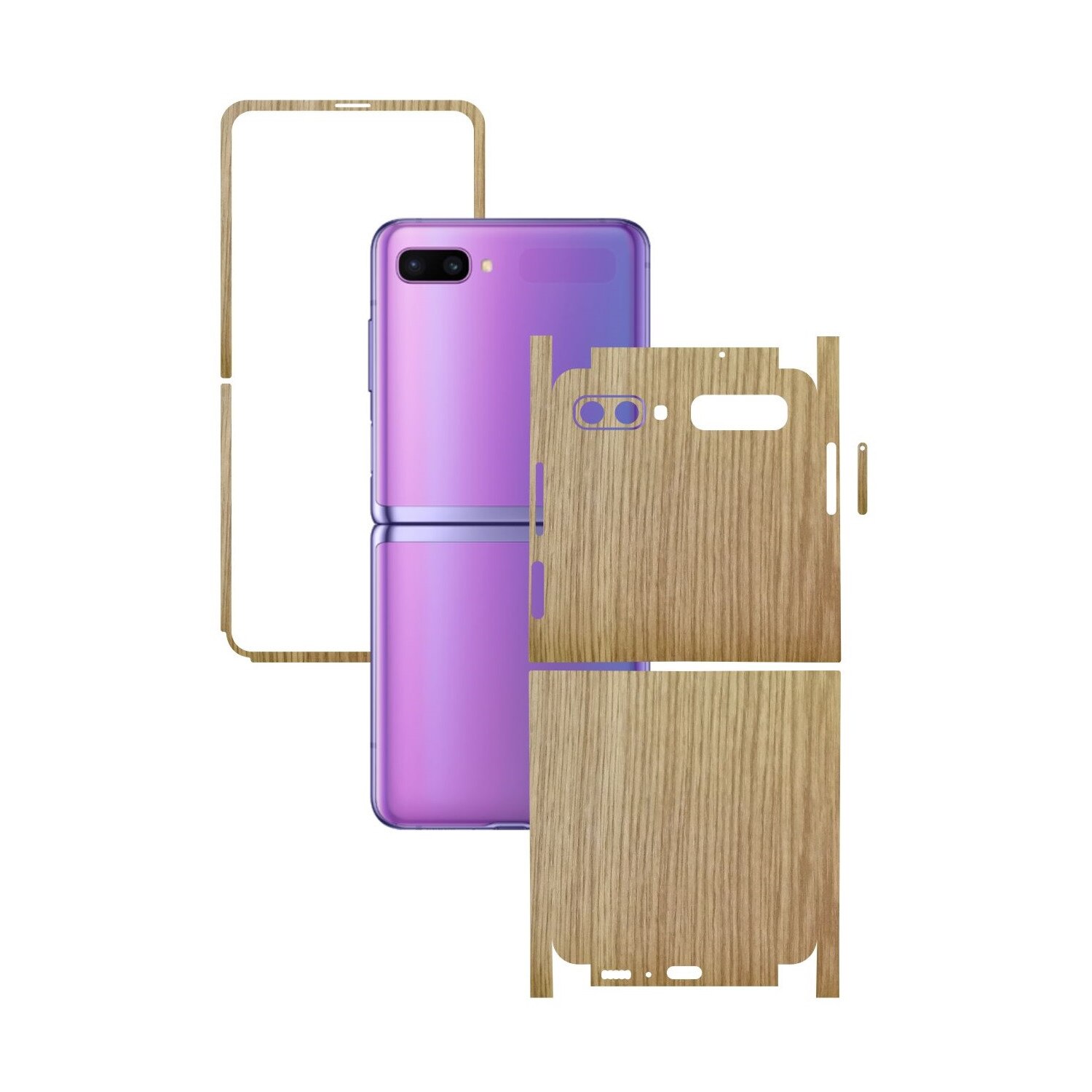 Folie Protectie Carbon Skinz pentru Samsung Galaxy Z Flip - Lemn Stejar 360 Cut, Skin Adeziv Full Body Cover pentru Rama Ecran, Carcasa Spate si Laterale