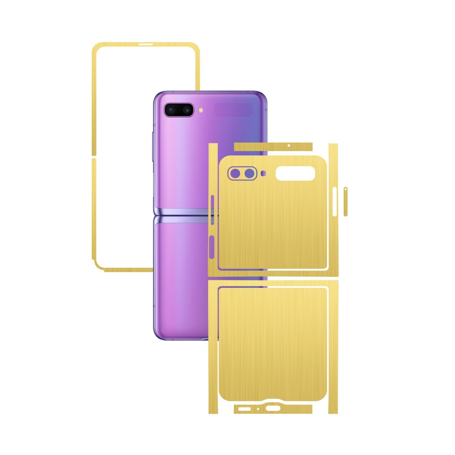 Folie Protectie Carbon Skinz pentru Samsung Galaxy Z Flip - Brushed Auriu Split Cut, Skin Adeziv Full Body Cover pentru Rama Ecran, Carcasa Spate si Laterale