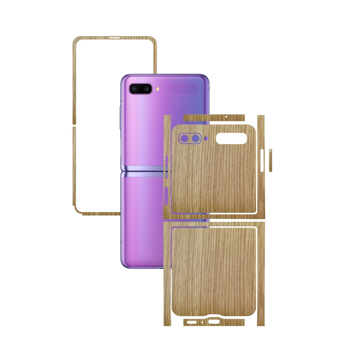 Folie Protectie Carbon Skinz pentru Samsung Galaxy Z Flip - Lemn Stejar Split Cut, Skin Adeziv Full Body Cover pentru Rama Ecran, Carcasa Spate si Laterale