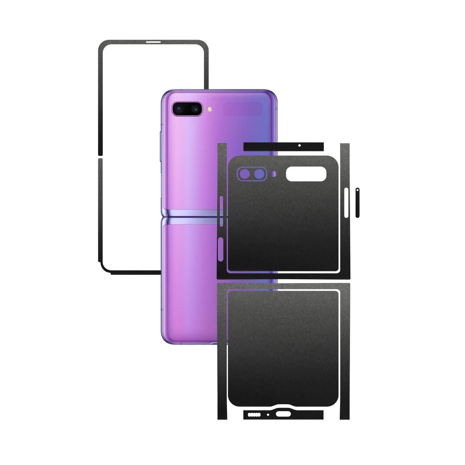Folie Protectie Carbon Skinz pentru Samsung Galaxy Z Flip - Negru Mat Split Cut, Skin Adeziv Full Body Cover pentru Rama Ecran, Carcasa Spate si Laterale