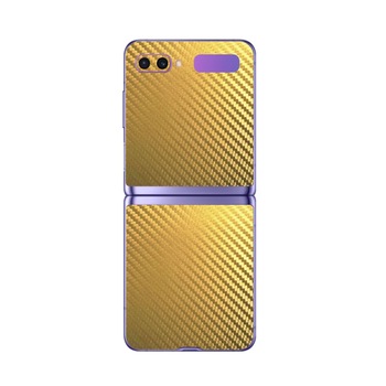 Folie Protectie Carbon Skinz pentru Samsung Galaxy Z Flip - Carbon Auriu, Skin Adeziv Full Body Cover pentru Carcasa