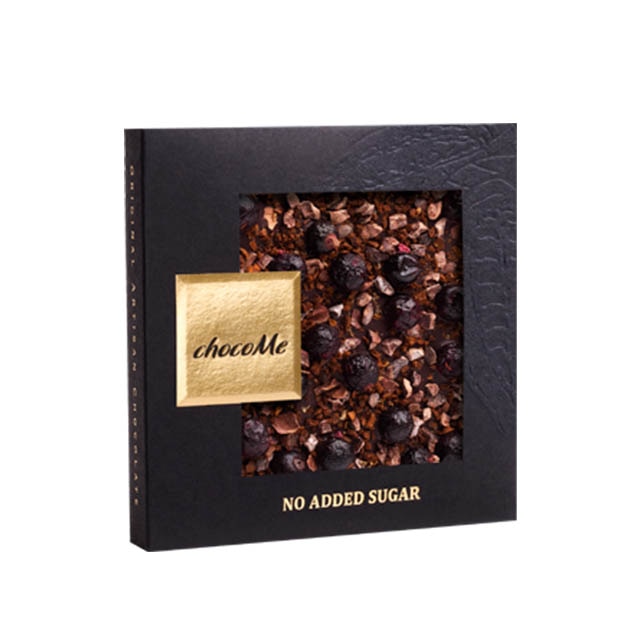 Tableta de ciocolata artizanala neagra chocoMe fara zahar adaugat cu boabe de cafea Yirga, boabe de caco si coacaze negre 50g