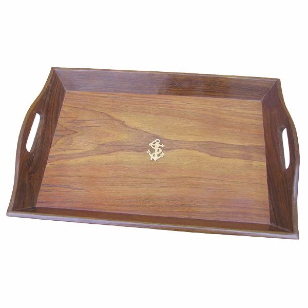 Tava Sea Club din lemn, ancora gravata, 45x32x5.5cm