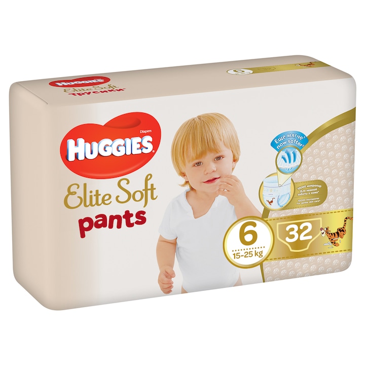 Scutece chilotel Huggies Elite Soft Pants Mega marimea 6, 15-25 kg, 32 buc