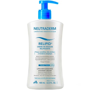 Crema de dus relipidizanta pentru corp si fata Relipid+ Neutraderm, 400 ml Crema de dus relipidizanta pentru corp si fata Relipid+ Neutraderm, 400 ml