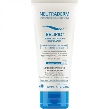 Crema de dus relipidizanta pentru corp si fata Relipid+ Neutraderm, 200 ml Crema de dus relipidizanta pentru corp si fata Relipid+ Neutraderm, 200 ml