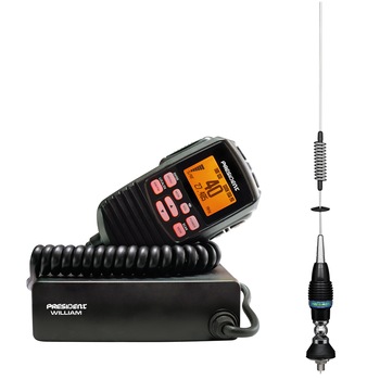 Pachet Statie radio CB President William ASC, cu squelch automat, VOX, filtre ANL, NB si Hi Cut + Antena CB President Kentucky 75cm Pachet Statie radio CB President William ASC, cu squelch automat, VOX, filtre ANL, NB si Hi Cut + Antena CB President Kentucky 75cm