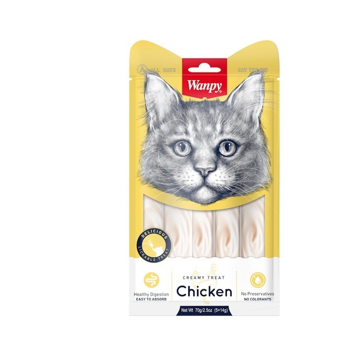 Лакомство за котка Wanpy Creamy Chicken, 5 x 14гр