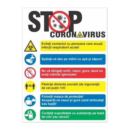 Stop Coronavirus Indicator 30x40cm Pvc Rigid Emag Ro