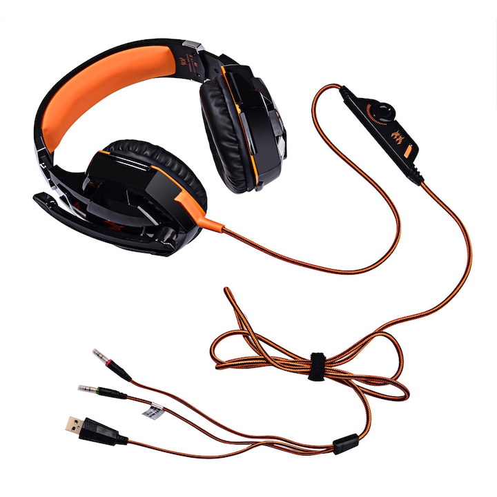 Gaming headset mikrofonnal G2000, Kotion Mindegyik, LED, fekete/narancs