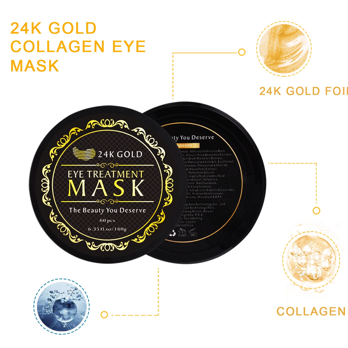 masca hydrogel pentru ochi cu acid hialuronic formula cosmetică anti-îmbătrânire elvețiană